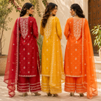 3 Women's Embroidered Kurta Set with Dupatta ( E10 )