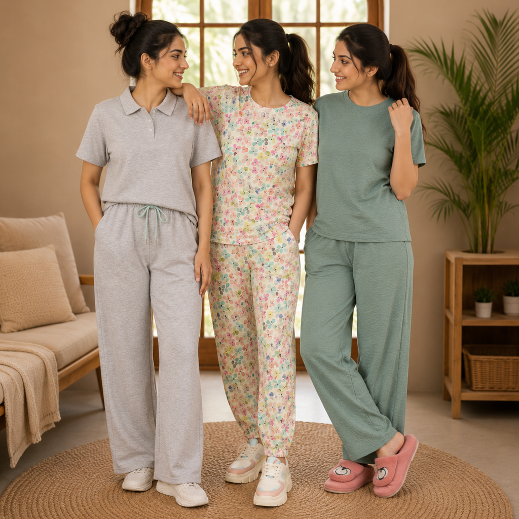 Women's Coords T-Shirts With Trousers Set of 3 (T-6)