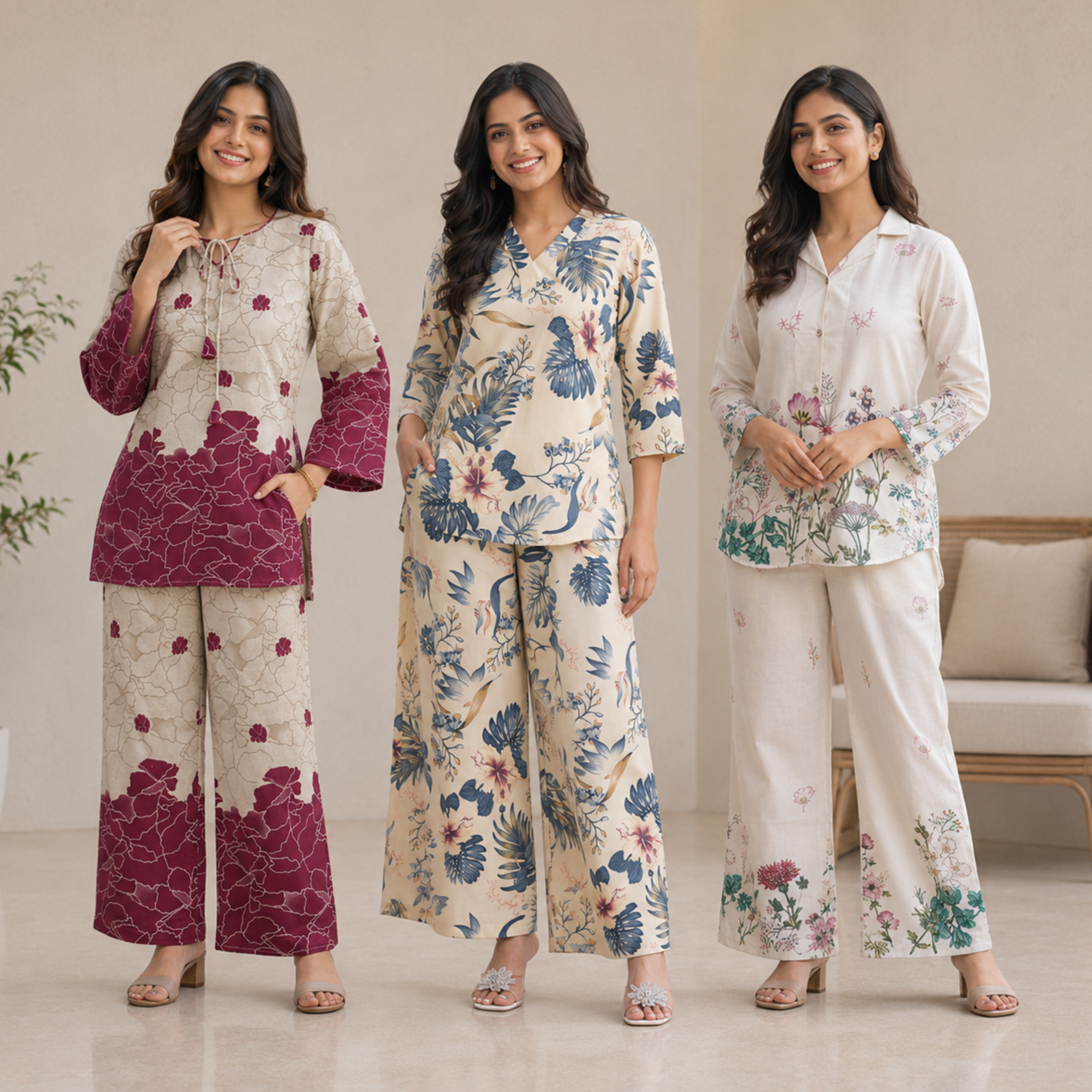 3 Combo Women's Cotton Coord Set (C-4)