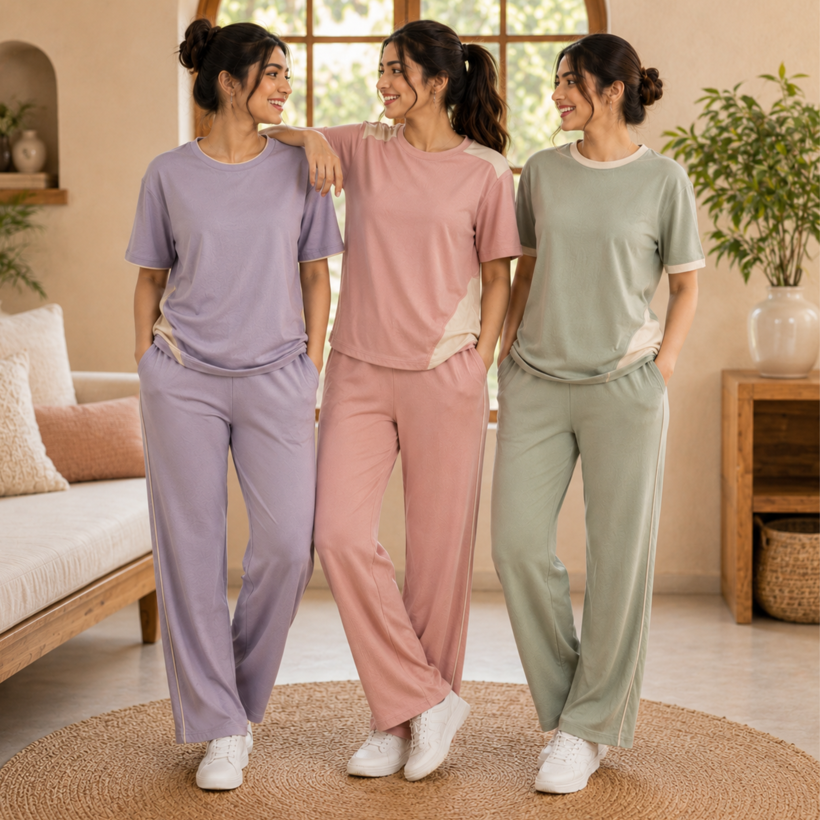 Women's Coords T-Shirts With Trousers Set of 3 (T-7)