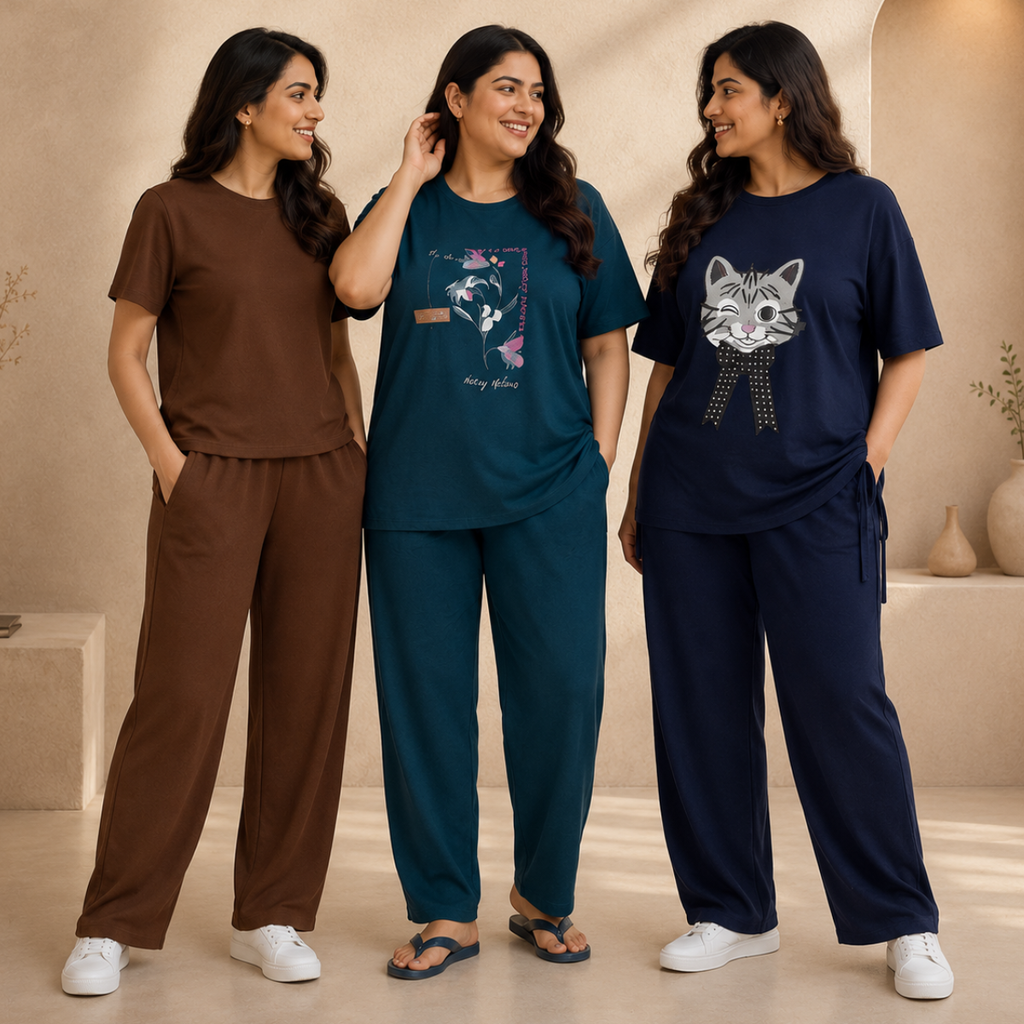 3 Combo T-Shirts With Bottom (T-2)