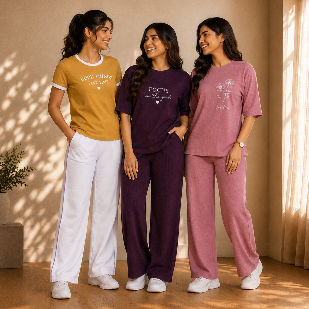 3 Women's Relaxed Fit T-Shirt with Trouser ( C-02 )