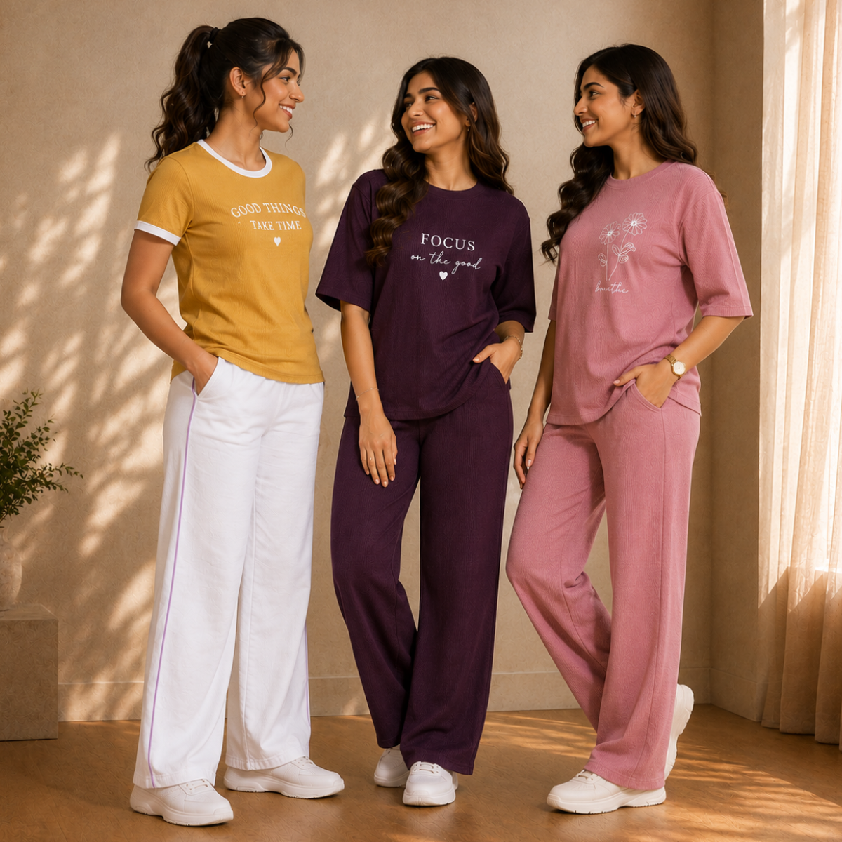 3 Women's Relaxed Fit T-Shirt with Trouser ( C-02 )