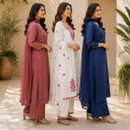 3 Women's Embroidered Kurta Set with Dupatta ( E2 )