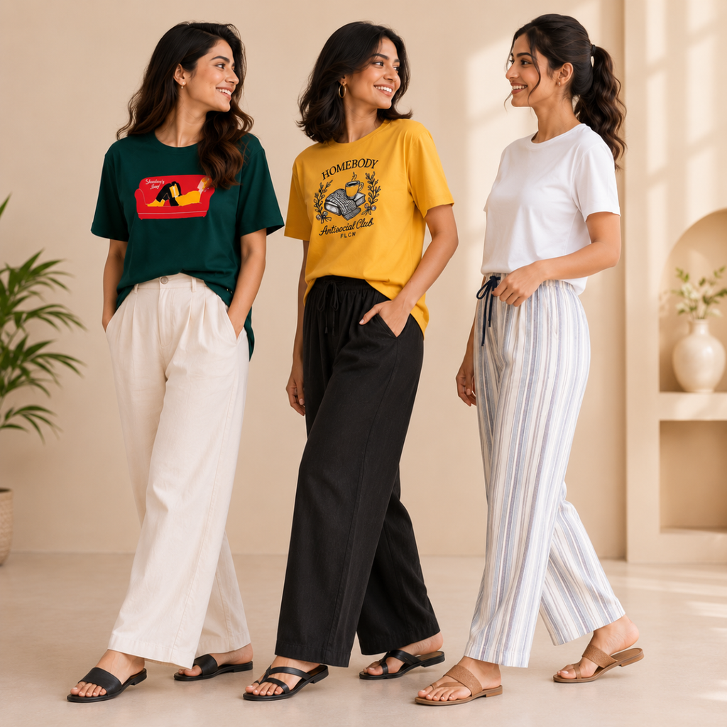 3 Sets Women's T-Shirts With Trousers (K-3)
