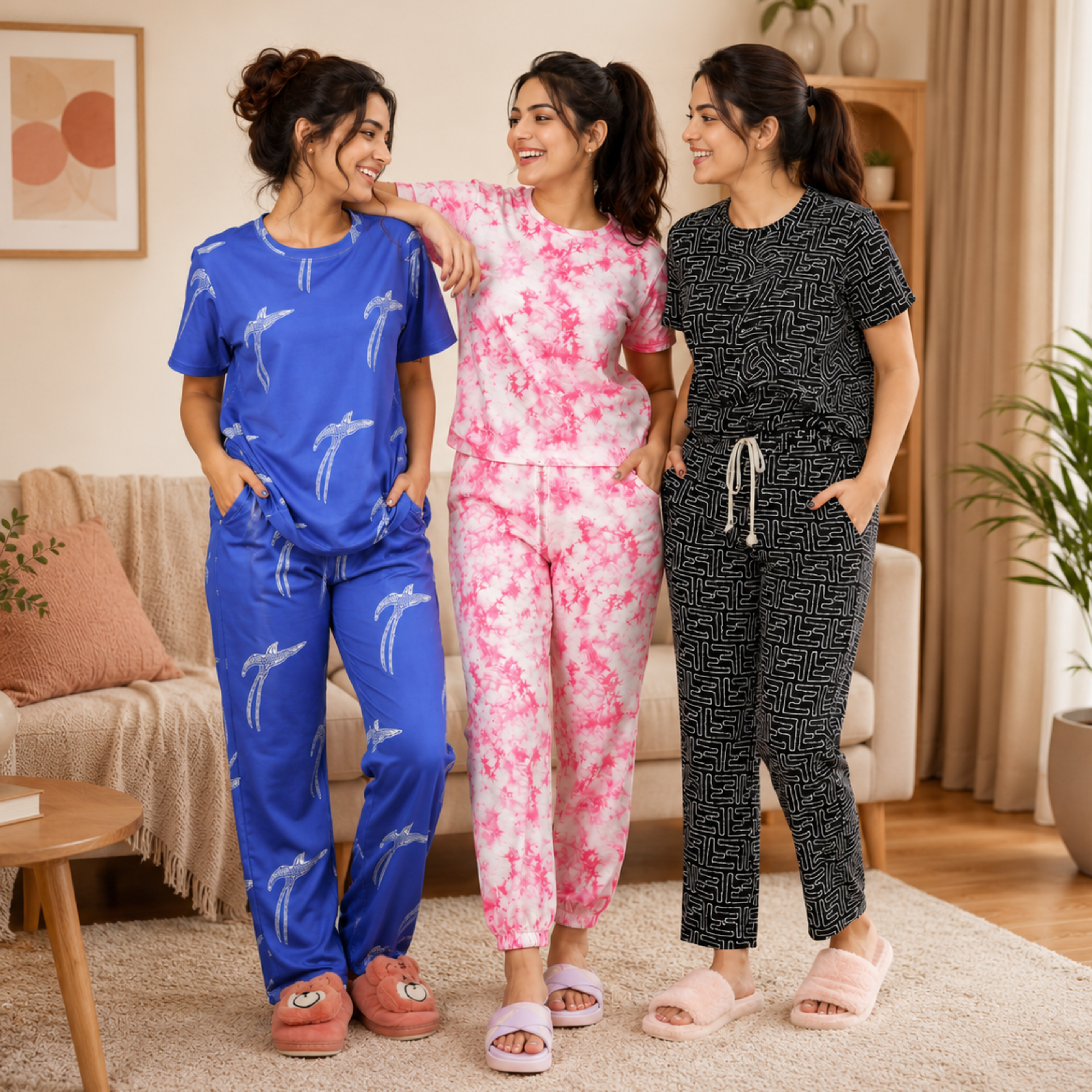 Women's Coords T-Shirts With Trousers Set of 3 (T-1)