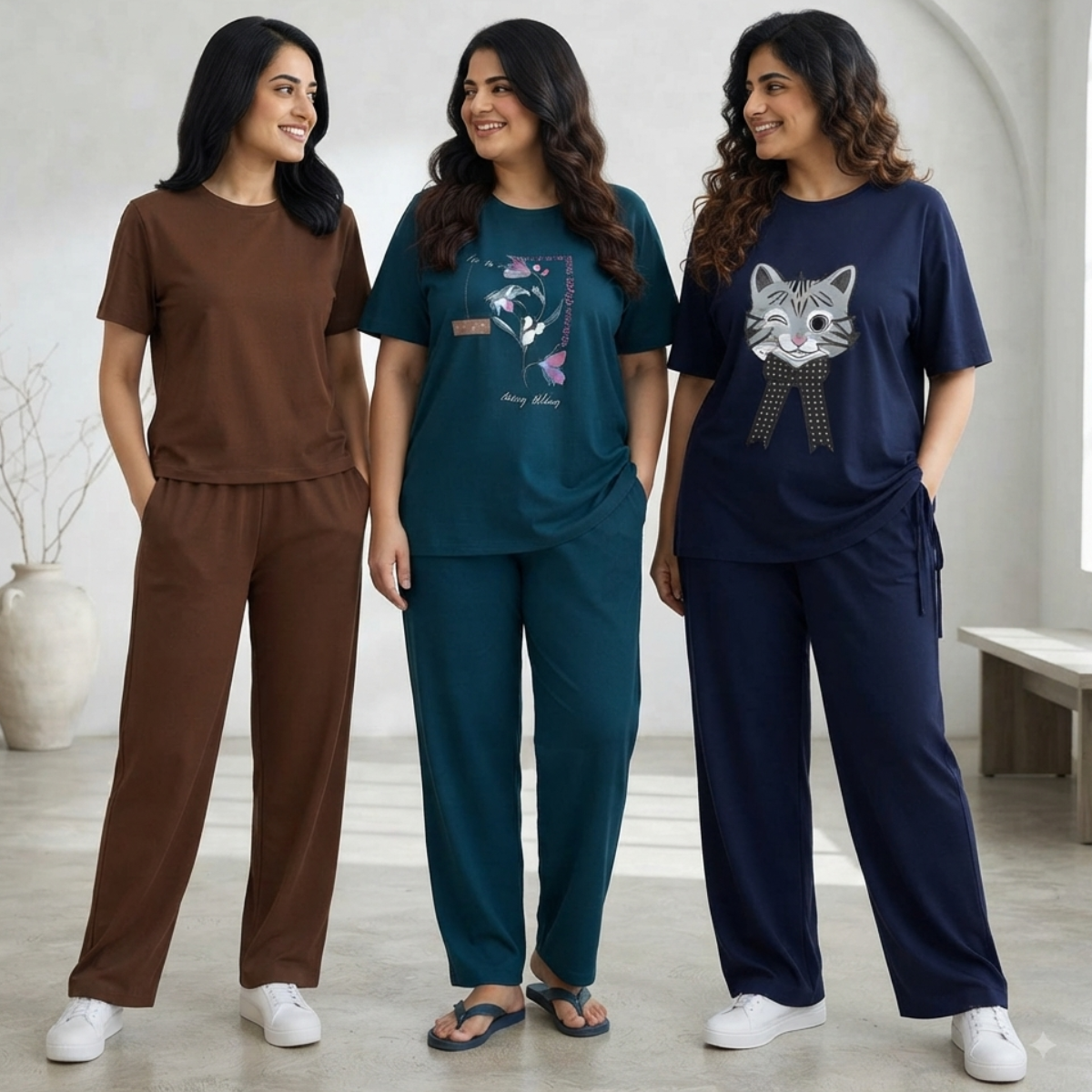 3 Pack T-Shirt With Trousers for Women ( S-3 )