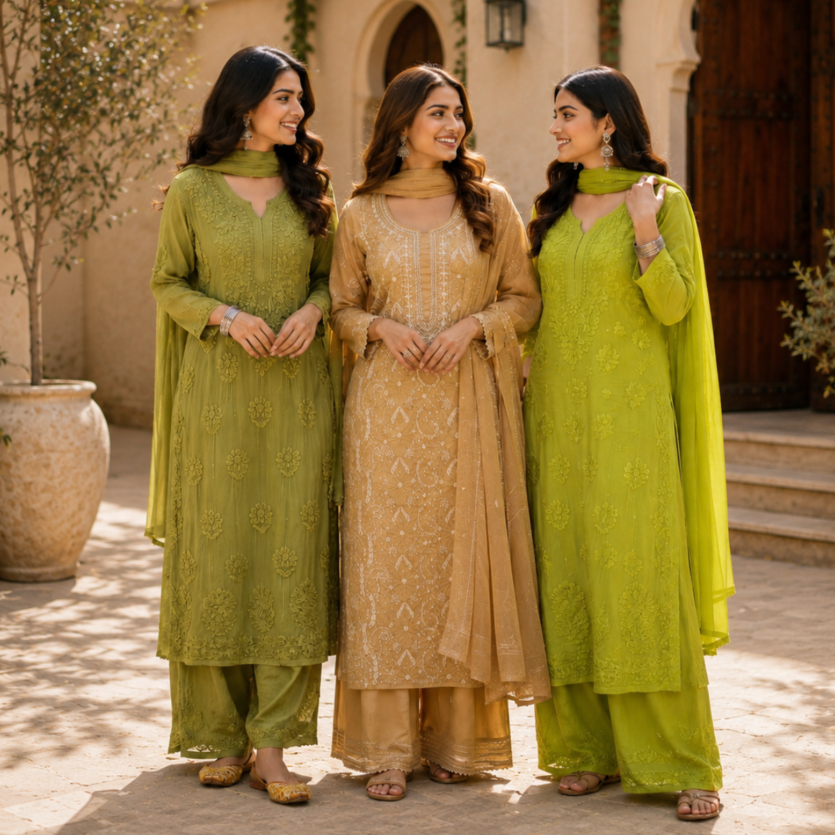 3 Women's Embroidered Kurta Set with Dupatta ( E3 )