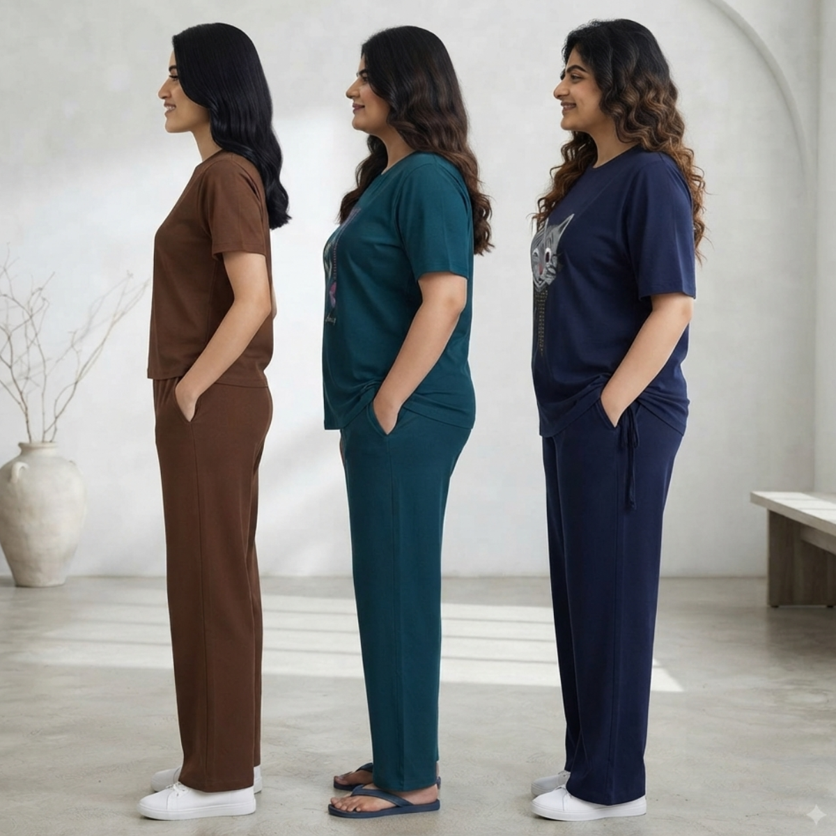 3 Pack T-Shirt With Trousers for Women ( S-3 )