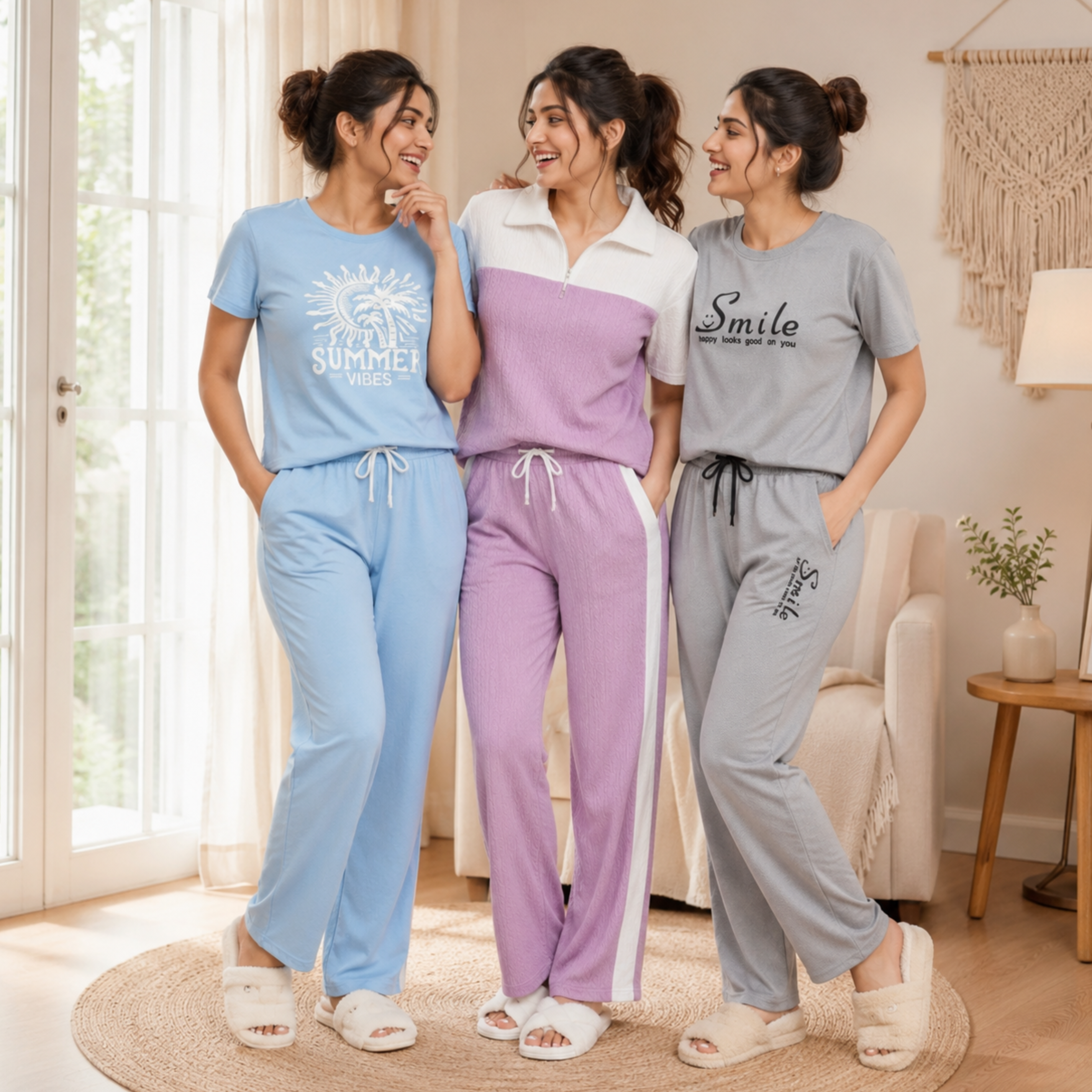 Women's Coords T-Shirts With Trousers Set of 3 (T-8)