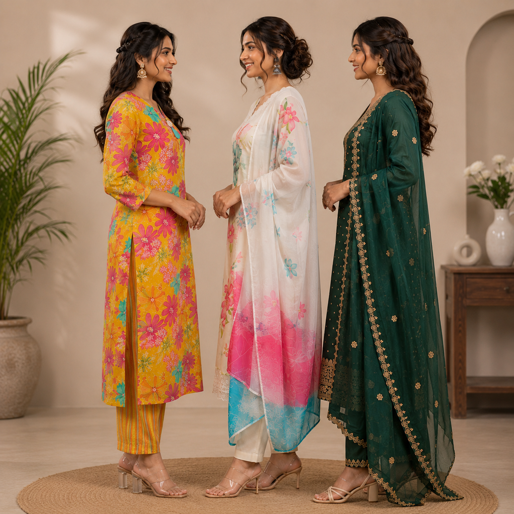 3 Kurta Sets With Dupatta | Ethnic look | (N-8)