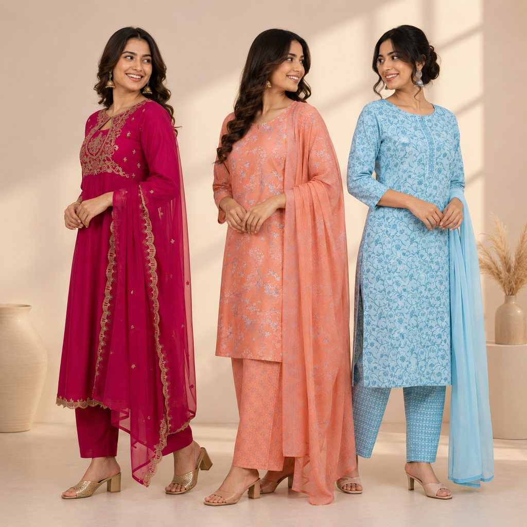 3 Kurta Sets With Dupatta | Ethnic look | (N-4)