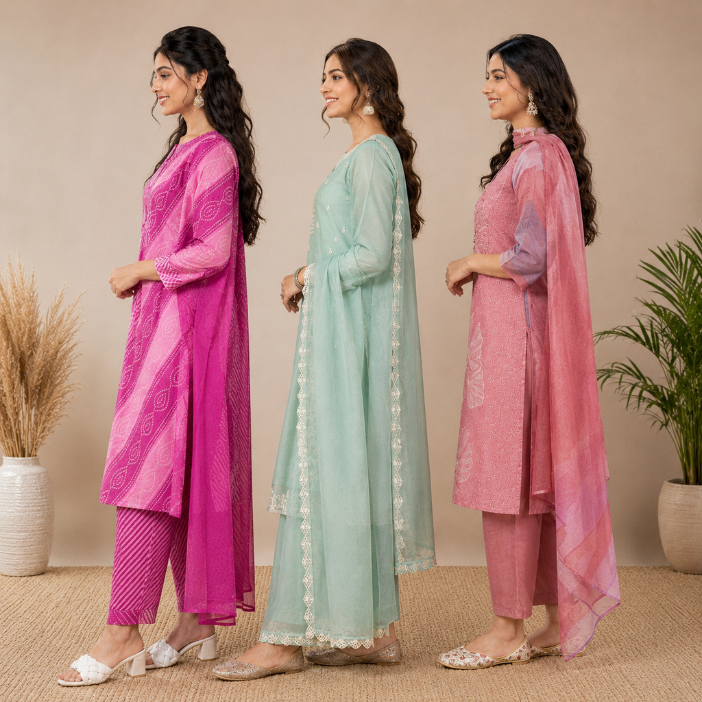 3 Kurta Sets With Dupatta | Ethnic look | (N-2)