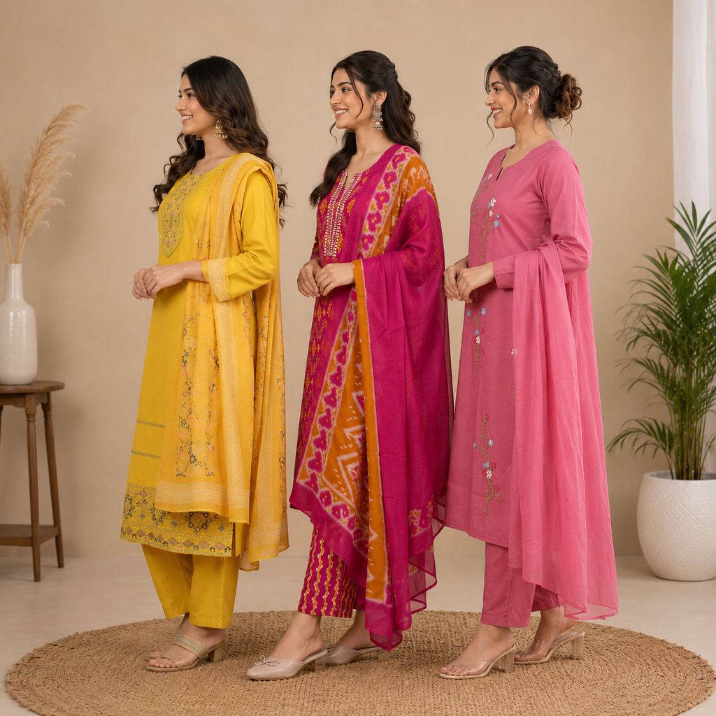 3 Kurta Sets With Dupatta | Ethnic look | (N-1)