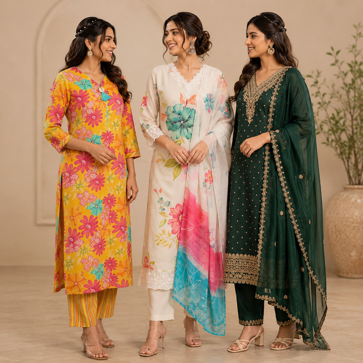 3 Kurta Sets With Dupatta | Ethnic look | (N-8)