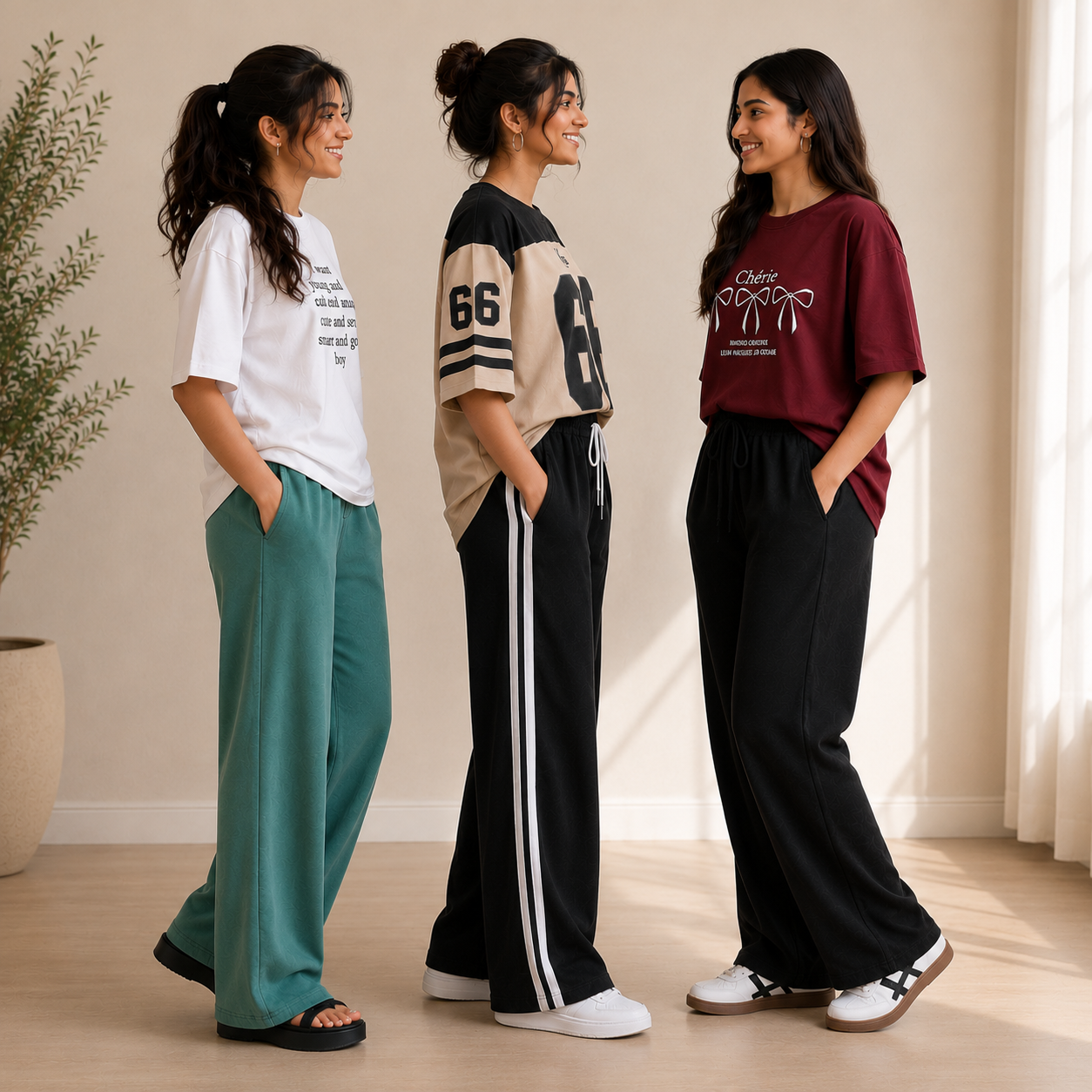 3 Sets Women's T-Shirts With Trousers (K-7)