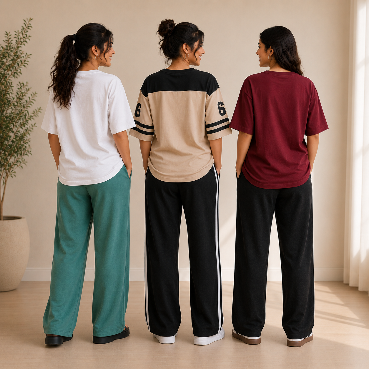 3 Sets Women's T-Shirts With Trousers (K-7)
