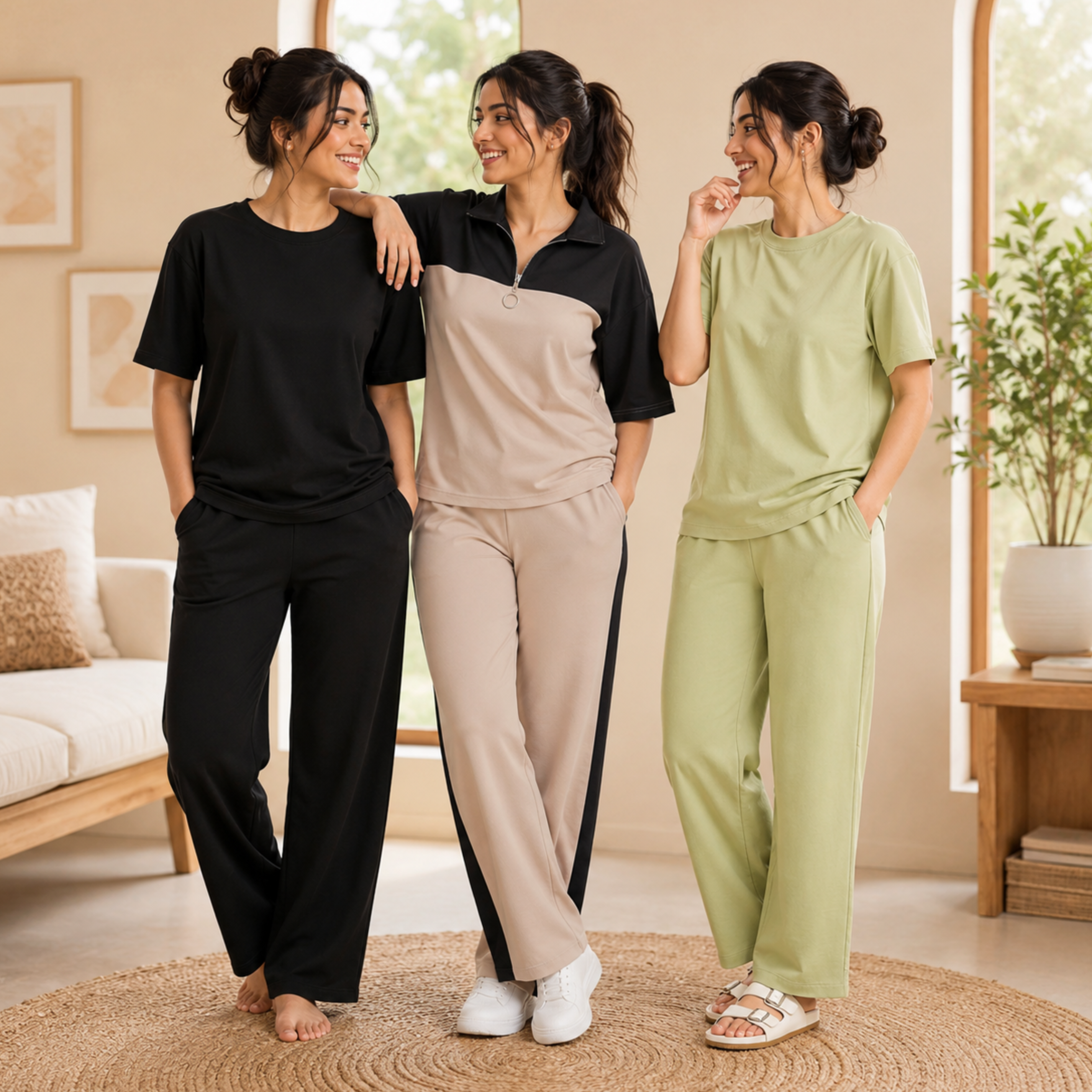 Women's Coords T-Shirts With Trousers Set of 3 (T-10)